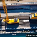 Home 22 토목공학과 데이터 분석 활용 - A detailed aerial view of a large-scale infrastructure construction site in Spain, showcasing multip...