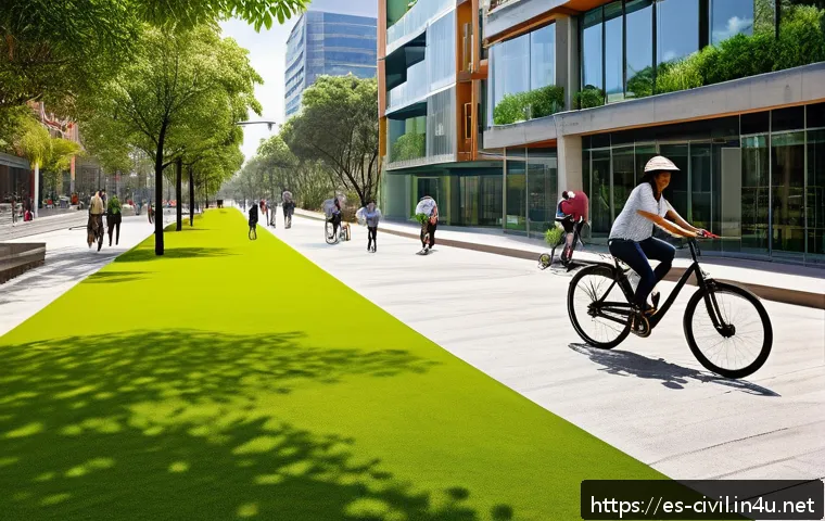 토목공학 현장에서의 기후변화 대응 - A modern urban park in a vibrant Latin American city, showcasing sustainable green technology integr...