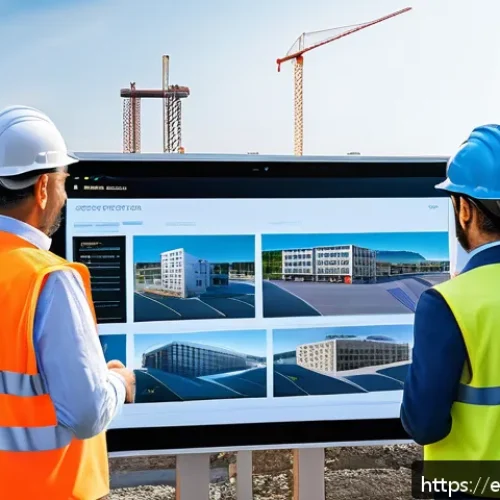 Home 17 토목공학 실무에서의 비용 절감 방법 - A modern civil engineering construction site in Spain featuring a multidisciplinary team collaborati...