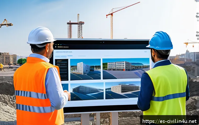 토목공학 실무에서의 비용 절감 방법 - A modern civil engineering construction site in Spain featuring a multidisciplinary team collaborati...