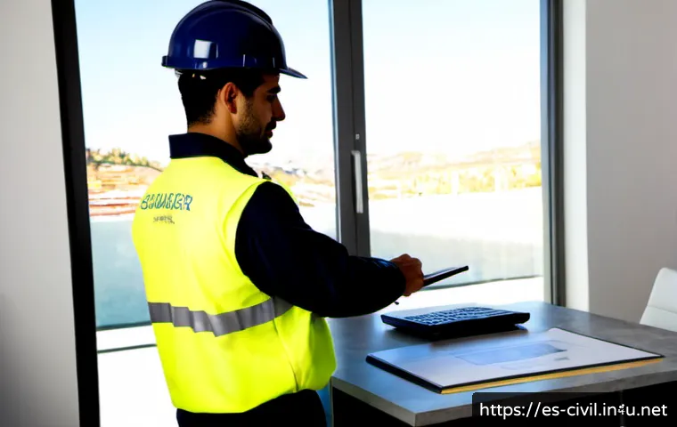 토목공학 이직 준비 팁 - Photorealistic civil engineer preparing for a career change in a bright modern home office in Spain,...