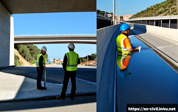 토목기사와 건축기사의 차이점 - Photorealistic side-by-side comparison scene in Spain: a civil engineer wearing a safety helmet and ...